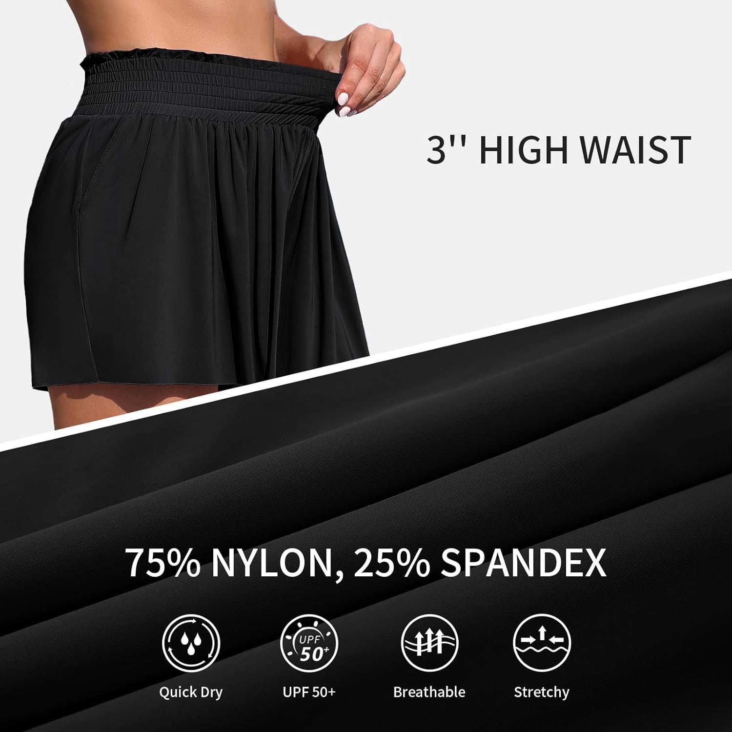 Womens Swim Shorts 3 High Waist Flowy Board Shorts for Women with Pockets Beach Bathing Suit Bottoms Tummy Control Womens Swim Shorts 3 High Waist Flowy Board Shorts for Women with Pockets Beach Bathing Suit Bottoms Tummy Control
