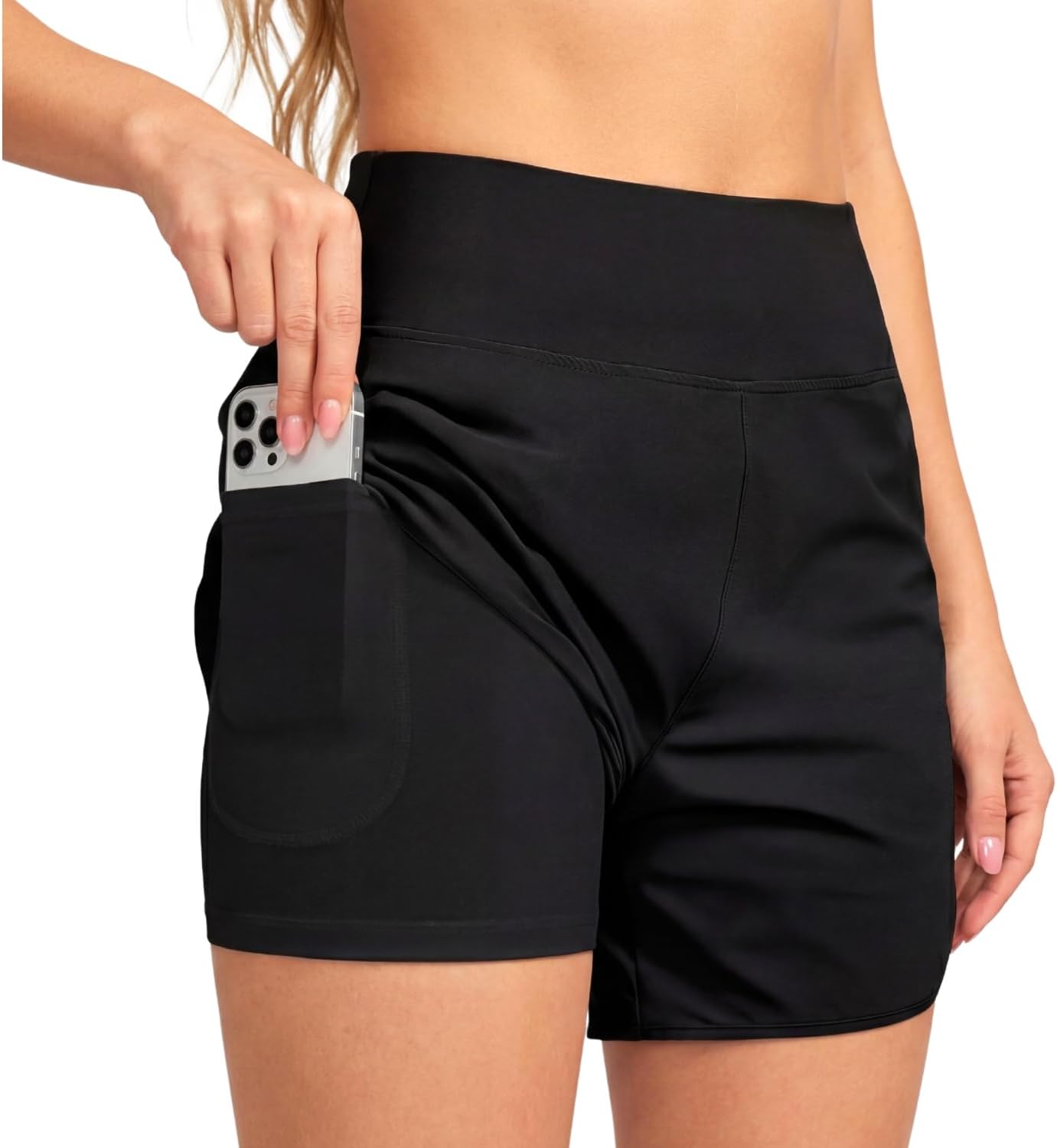 High Waisted Women' Swim Shorts-Tummy Control Beach Shorts Boardshorts with Liner UPF 50 Swimsuit Bottom
