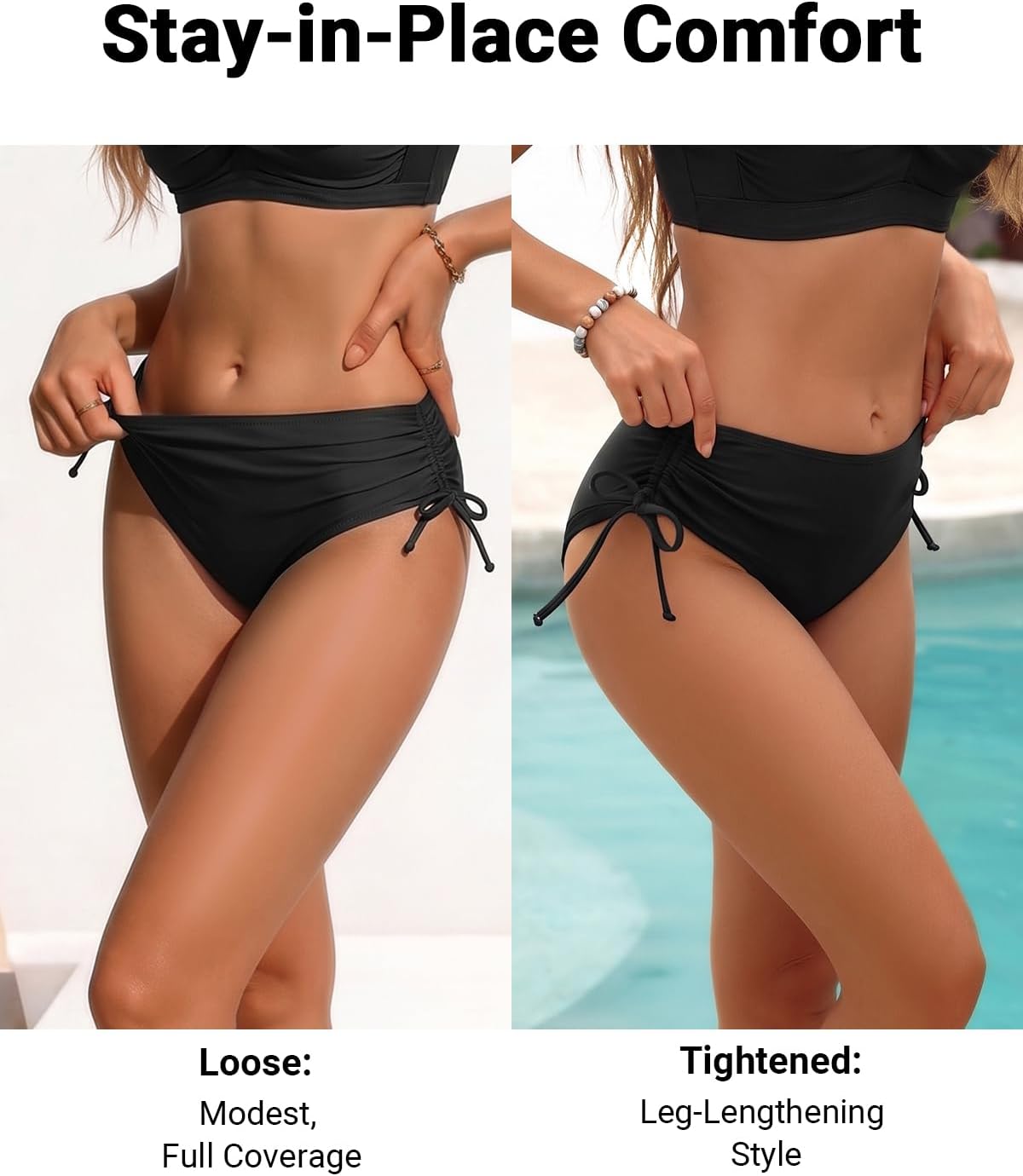 Women Two Piece Swimsuit - Push Up Bikini Set Criss Cross Bathing Suit Drawstring Mid Waist Bottom Swimwear