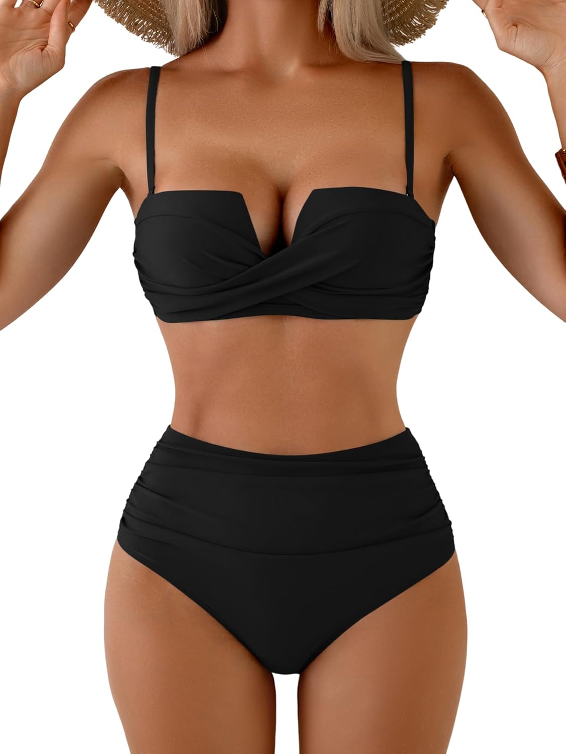 Push Up Bikini Sets for Women Wrap Two Piece Swimsuit Tummy Control Bathing Suit Tie Back Swimwear Block