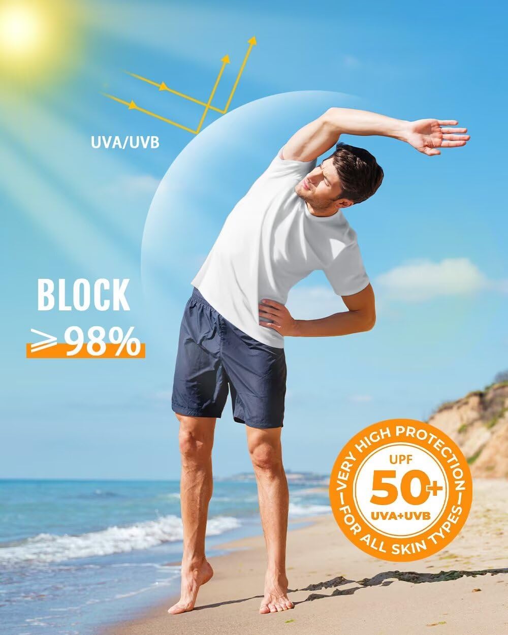 Men's Swim Shirt Short Sleeve UPF 50 Sun Protection SPF UV Moisture Wicking Lightweight Quick Dry Rash Guard