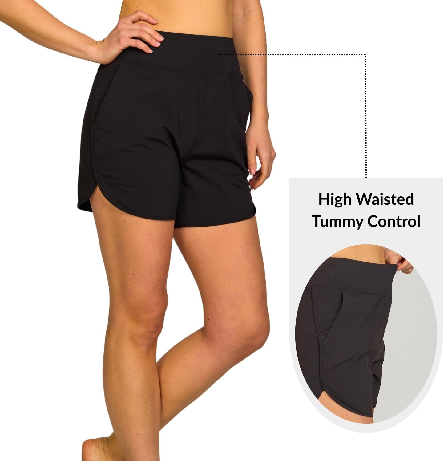 High Waisted Women's Swim Shorts-Tummy Control Beach Shorts Boardshorts with Liner UPF 50 Swimsuit Bottom