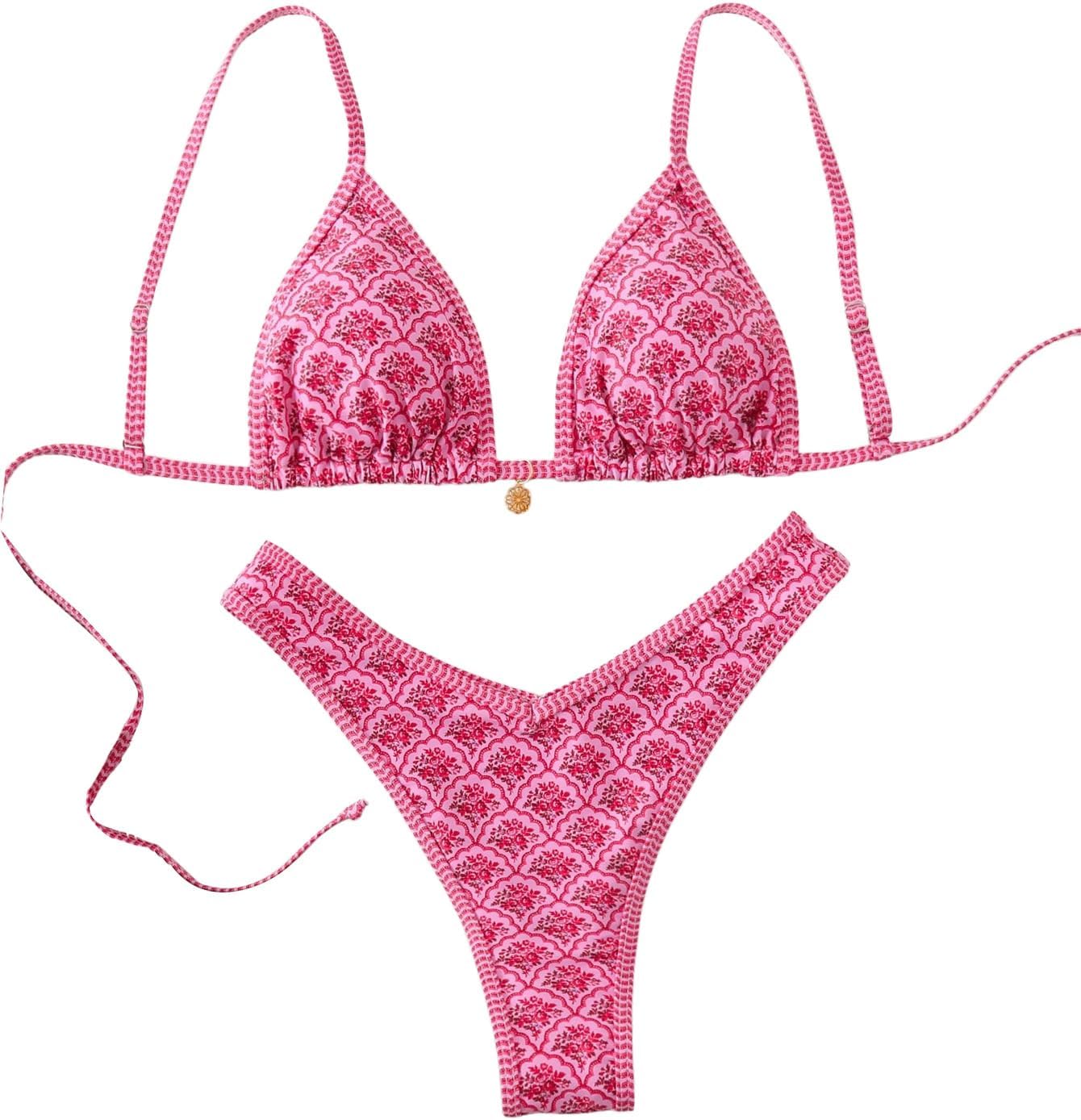 Women's Triangle Thong Bikini Sets Y2k Cute Bikinis String Swimsuits Bathing Suit