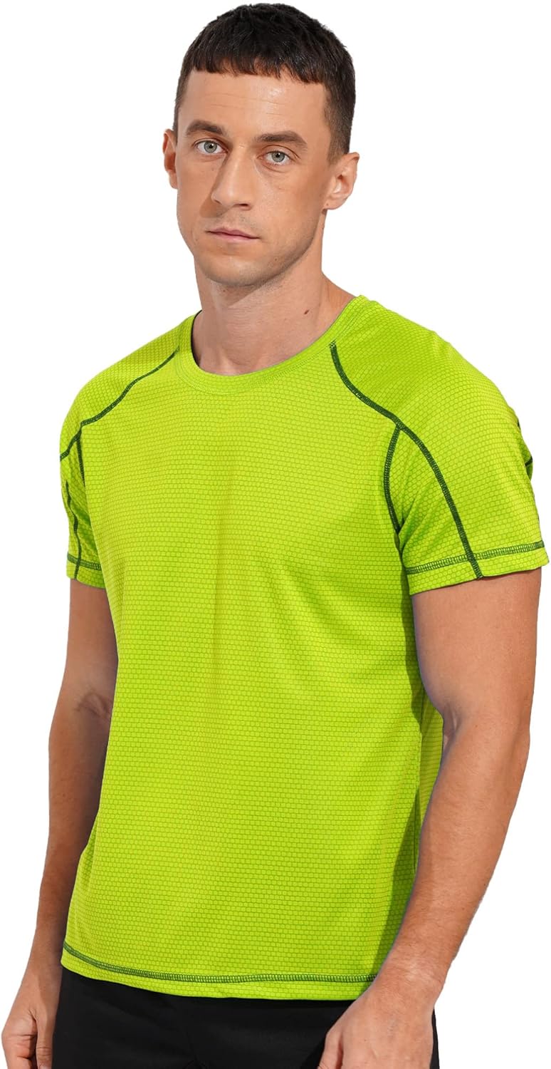 Men' Athletic Short Sleeves T-Shirt Quick Dry Performance Tee Shirt Gym Yoga Workout Tops UPF 50 Rash Guard Shirt