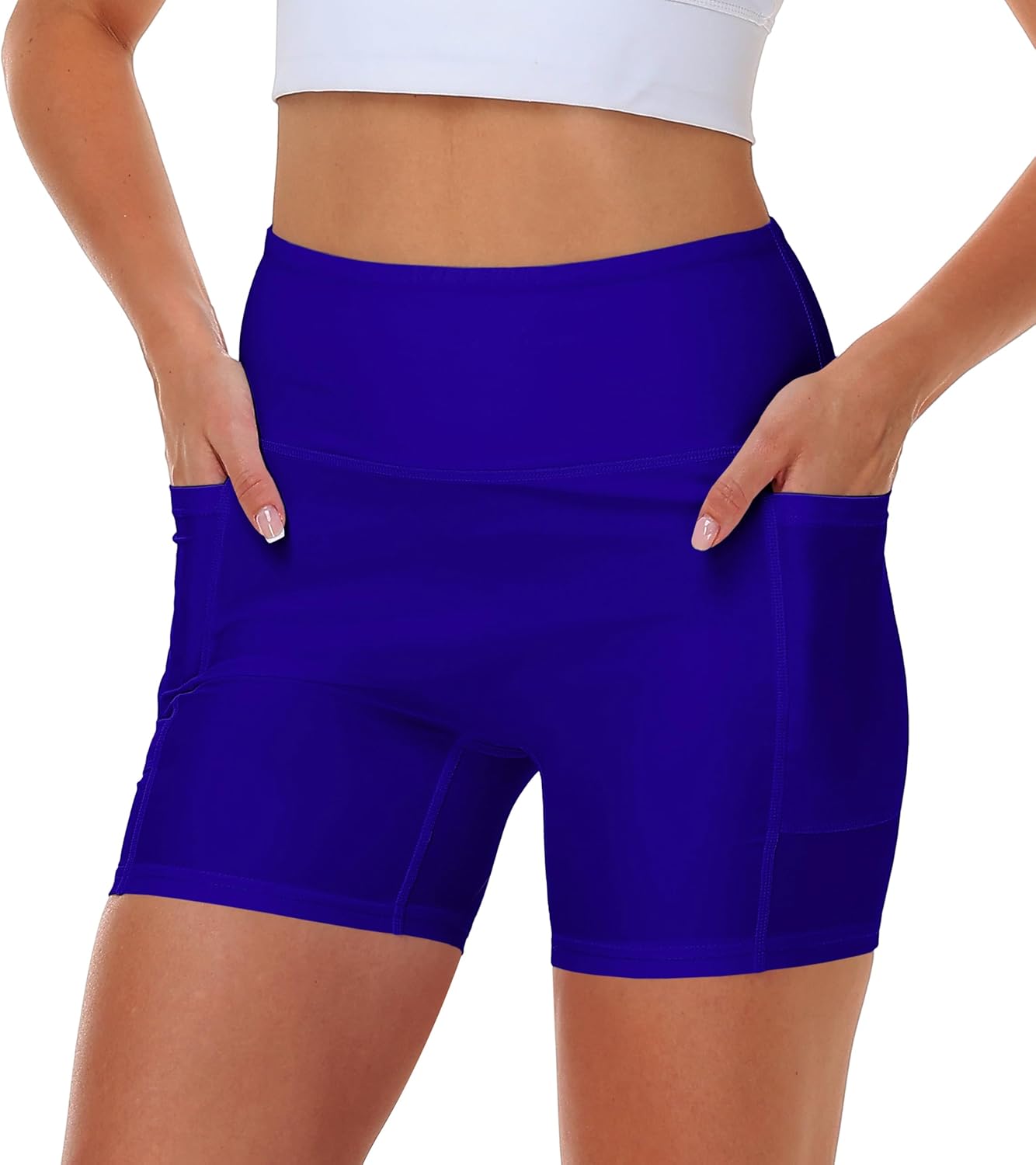 Women Swim Bike Shorts Sun Protection High Waisted UPF Pants with Pockets