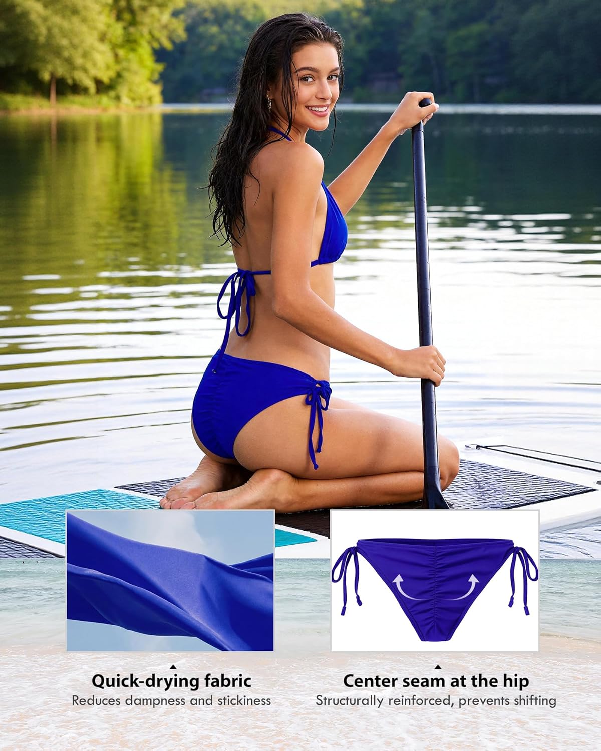 Women's String Triangle Halter Bikini Set-2 Piece Swimsuit Ties Removable Pads&amp Quick-Dry Fabric