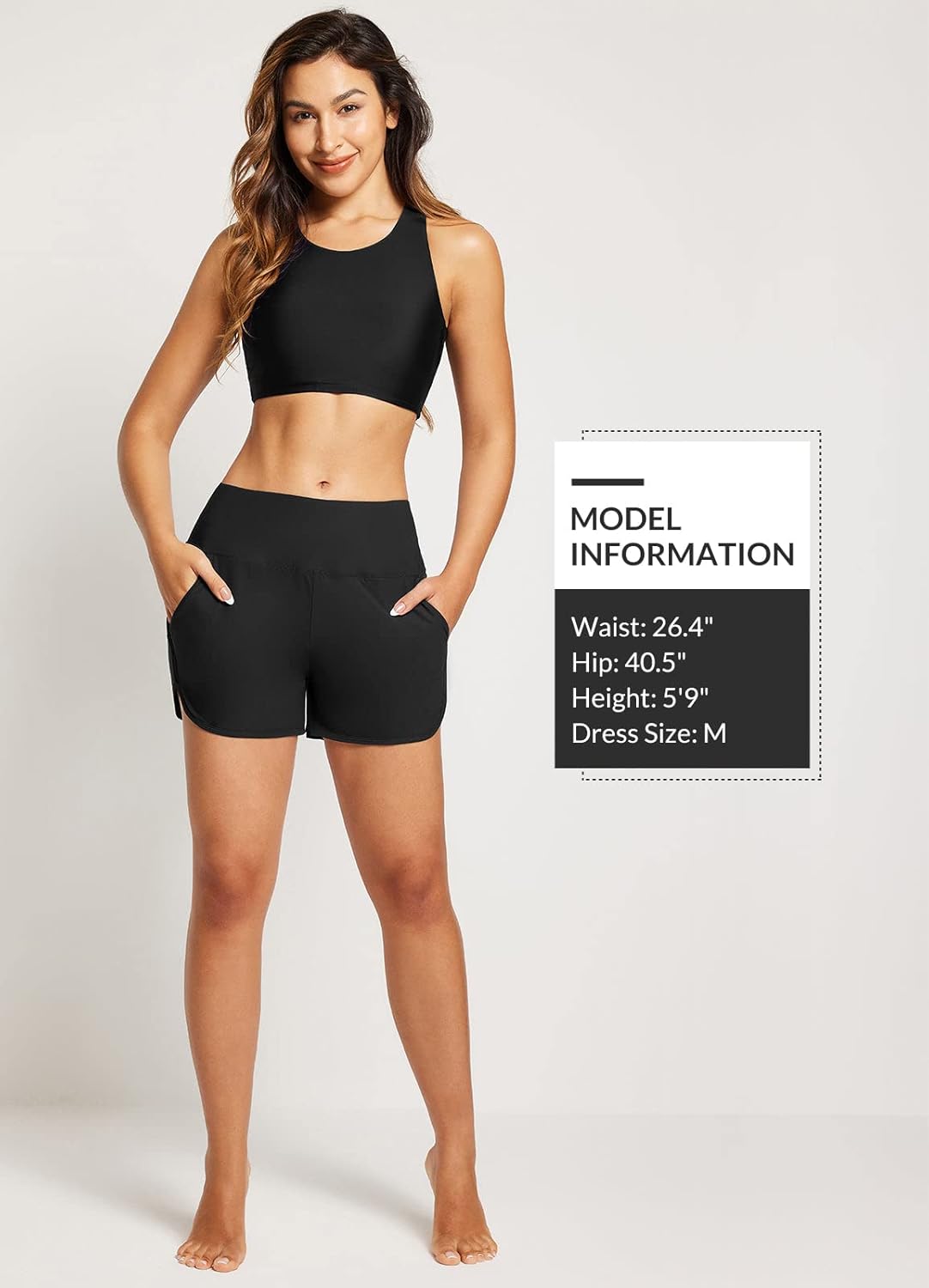 Women' 3 5 7 9 High Waisted Swim Board Shorts Quick Dry Swimsuits Bottoms Trunks with Pockets