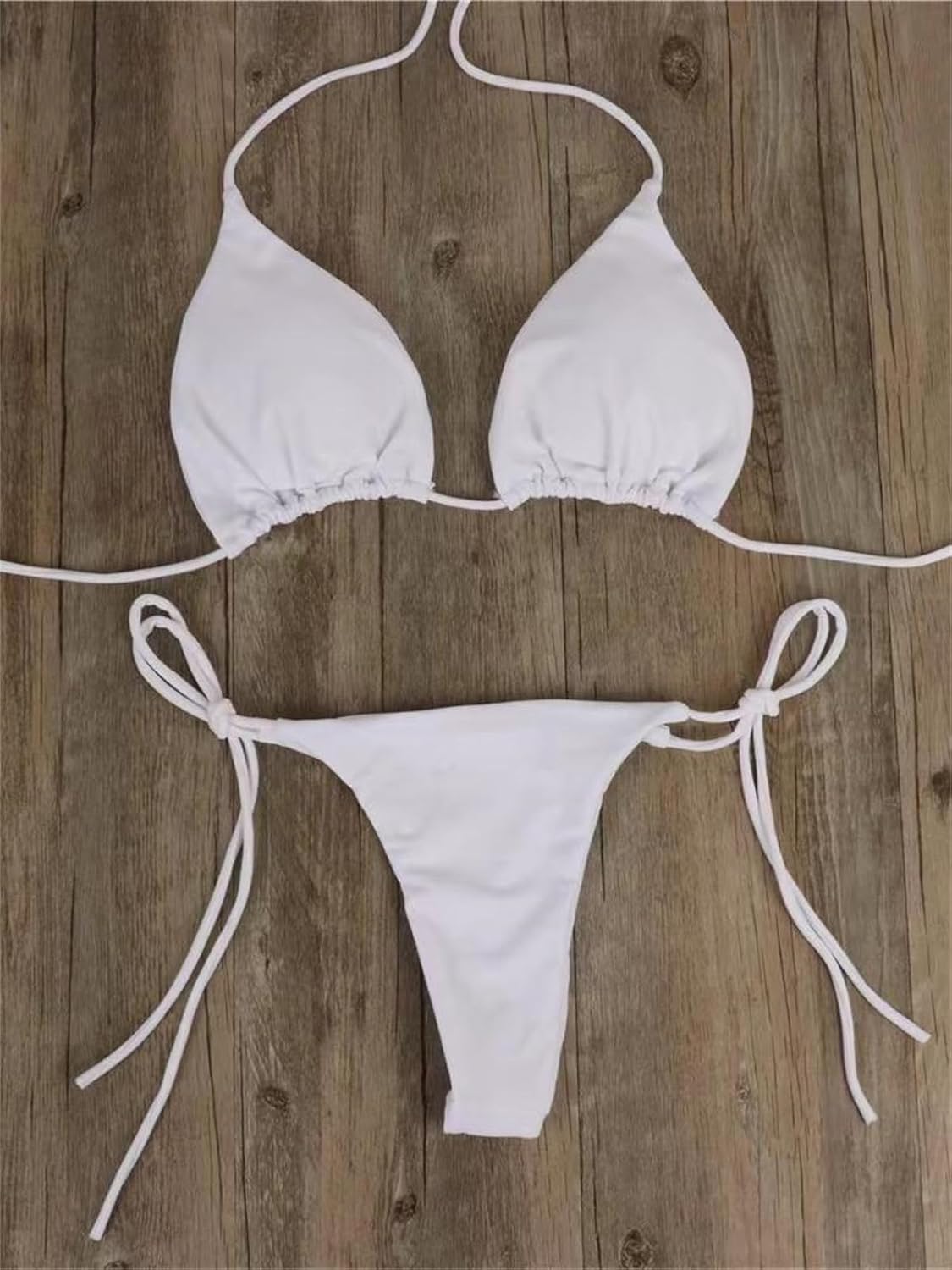 Women 2 Pieces Bikini Swimsuit Spaghetti Strap Top Tie Side Triangle G-Thong Bathing Suit Swimwear