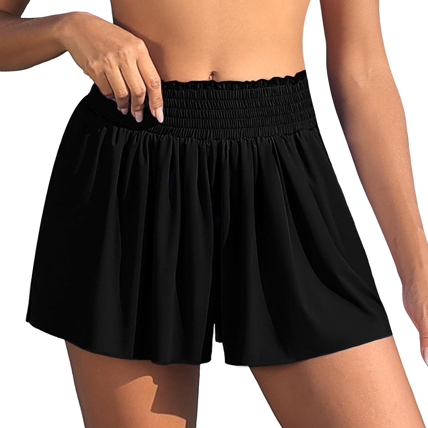 Womens Swim Shorts 3 High Waist Flowy Board Shorts for Women with Pockets Beach Bathing Suit Bottoms Tummy Control