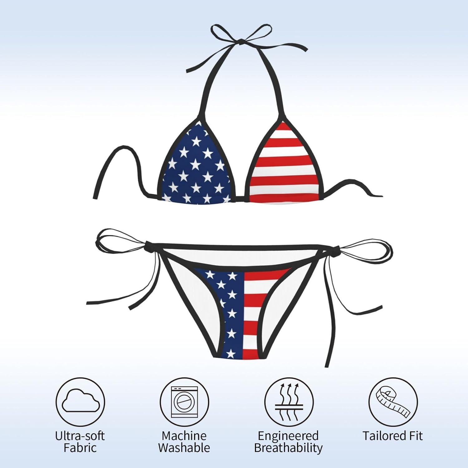 American Flag Women Two Piece Swimsuit Sexy Swimwear Halter String Triangle Bikini Sets