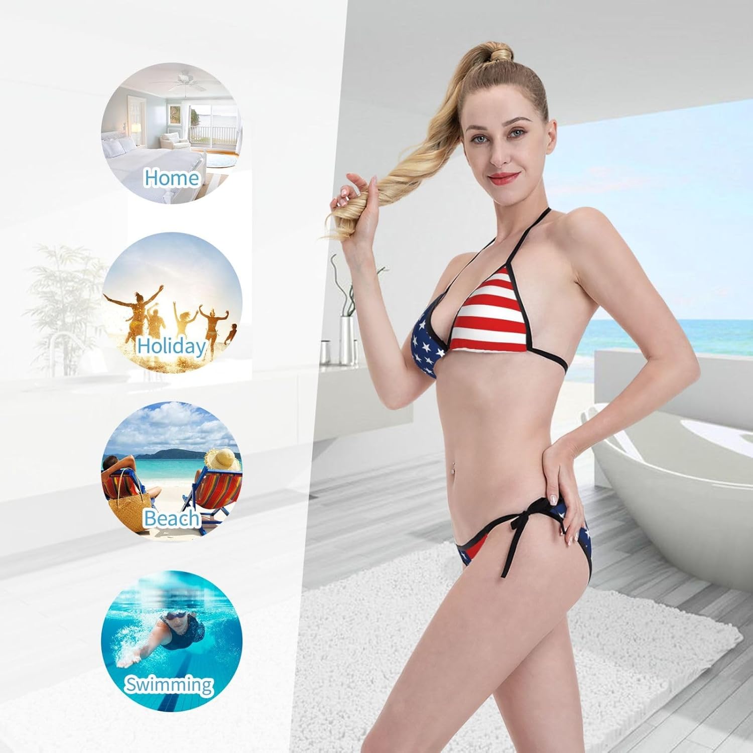 American Flag Women Two Piece Swimsuit Sexy Swimwear Halter String Triangle Bikini Sets