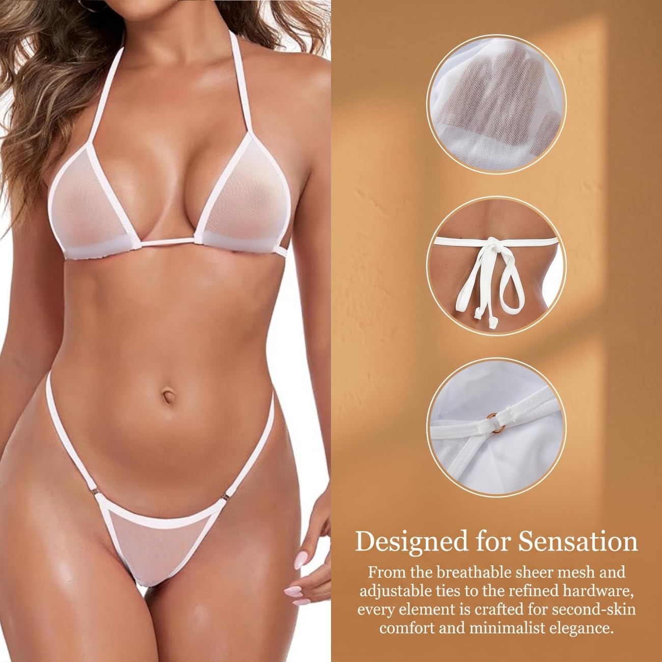 Women Swxy Sheer Bikini Set Triangle See Through Extreme G String Bikinis