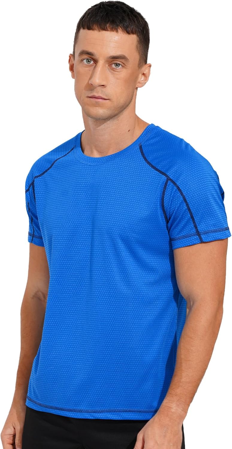 Men' Athletic T-Shirt Quick Dry Athletic Running Tee Shirt UPF 50 Rash Guard Shirt Gym Yoga Workout Tops