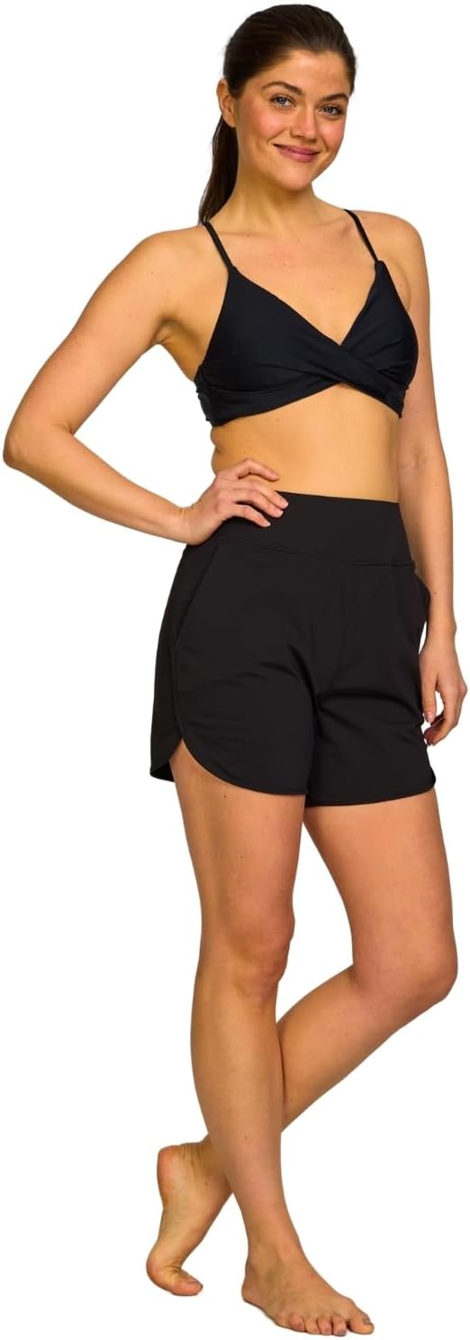 High Waisted Women's Swim Shorts-Tummy Control Beach Shorts Boardshorts with Liner UPF 50 Swimsuit Bottom