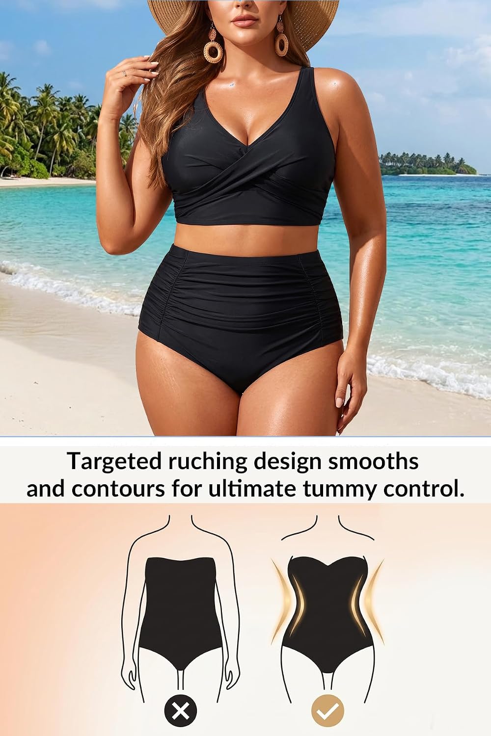 Women Plus Size Two Piece Swimsuit High Waisted Bikini Set Tummy Control Bathing Suit