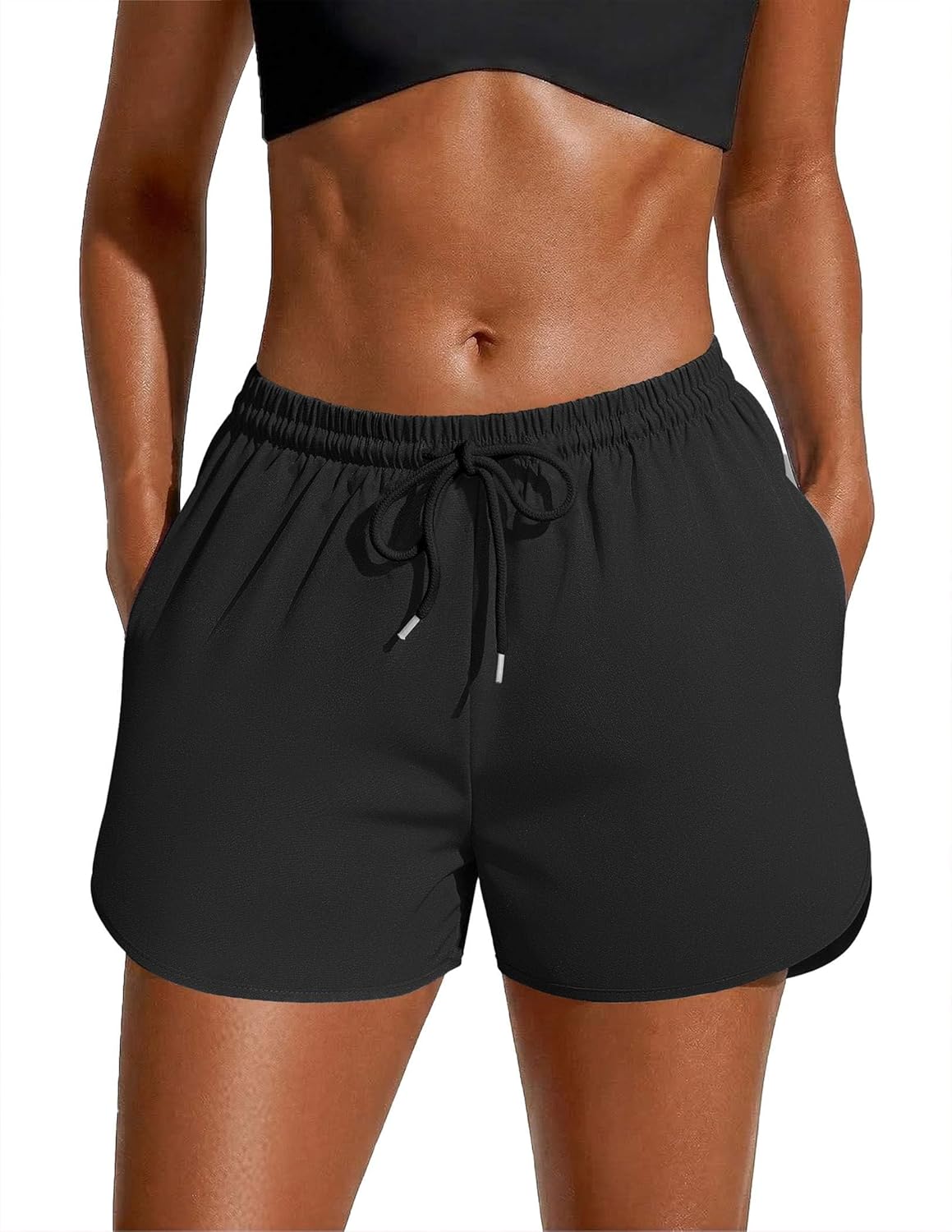Women' 3 Swim Board Shorts High Waisted Swimsuit Bottoms Tummy Control Swimming Trunks with Liner Pockets
