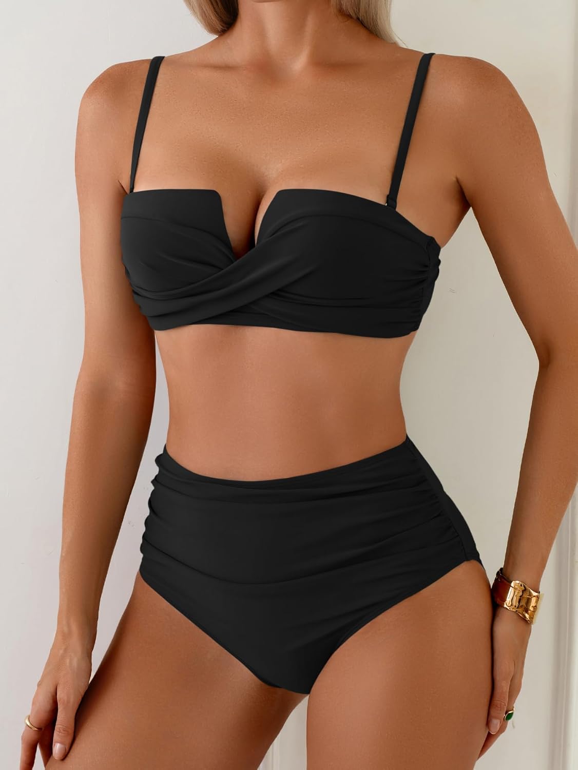 Push Up Bikini Sets for Women Wrap Two Piece Swimsuit Tummy Control Bathing Suit Tie Back Swimwear Block