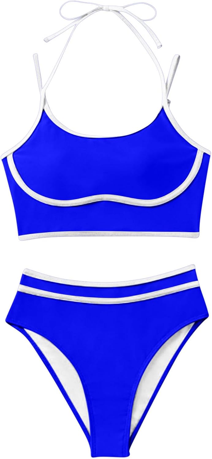 Two Piece Bikini Sets for Women High Waisted Bikini Sets Sporty Swimsuits Block Cheeky High Cut Bathing Suits