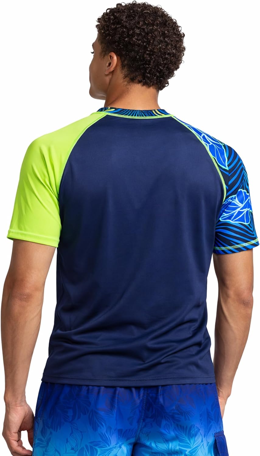 2-Pack Swim Shirts for Men UPF 50 Loose Fit Rash Guard Quick Dry UV Sun Protection Short Sleeve Shirt