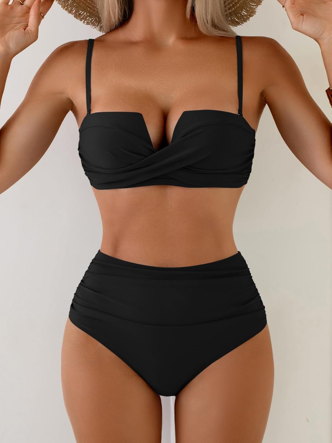 Push Up Bikini Sets for Women Wrap Two Piece Swimsuit Tummy Control Bathing Suit Tie Back Swimwear Block