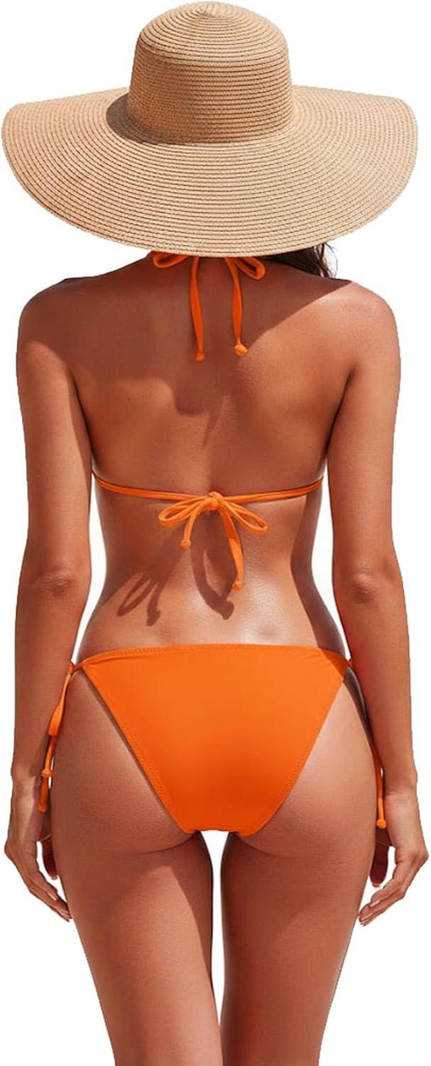 Triangle Bikini Set for Women Side Tie Two Piece Swimsuit Halter String Bikini with Removable Padded Cups
