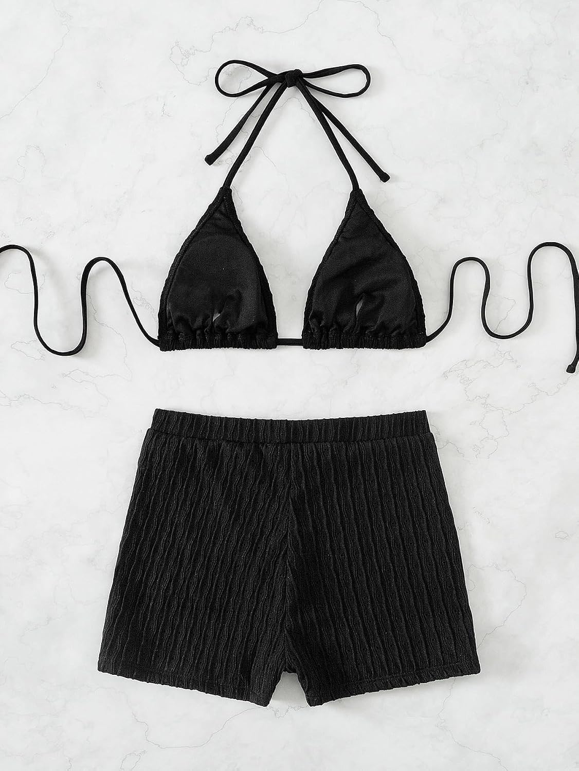 Women's 2 Piece Swimsuits Halter Triangle Top with High Waisted Shorts Bathing Suits Bikini Sets
