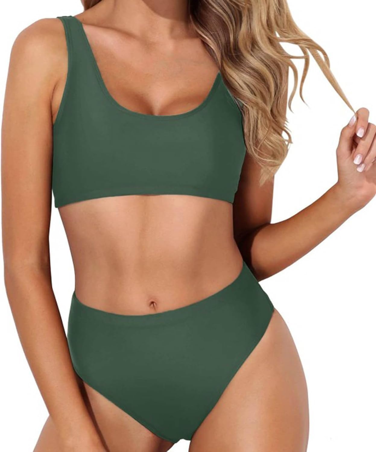 Womens High Waisted Bikini Sets Sports Two Piece Swimsuits Bathing Suits w High Cut Bottom