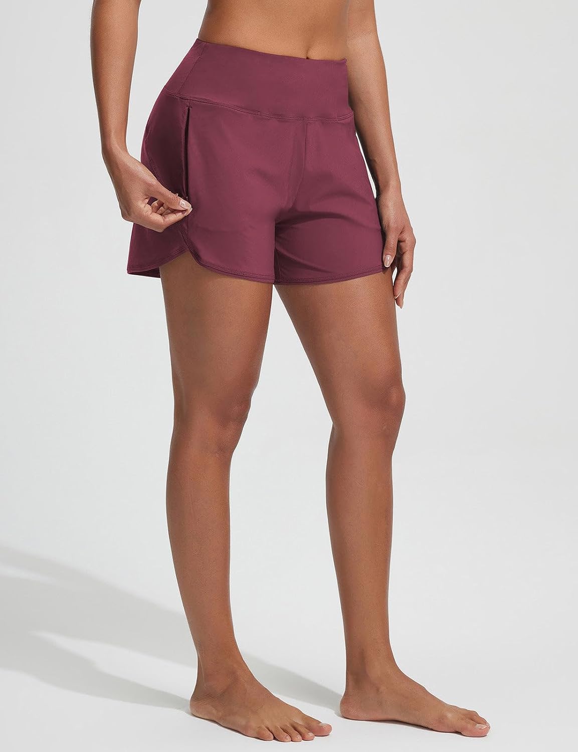 Women' 4 High Waisted Swim Board Shorts Quick Dry UPF50 with Zipper Pockets